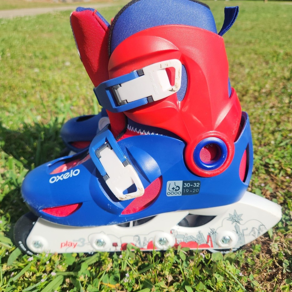 Oxelo Play 3 Youth Kids Adjustable Blue Red Inline Skates Roller Blades EU 30-32